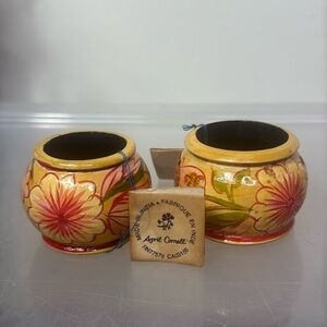 Vintage Wood Hand Painted April Cornell Napkin Rings Set of Two‎